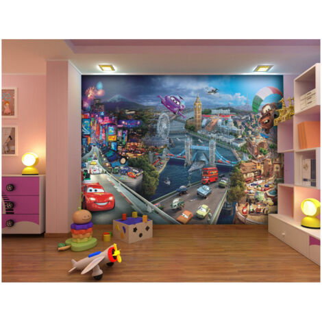 Papier peint Cars 2 Disney 360x254 cm – Décoration chambre enfant – Impression durable – Colle incluse – Pose facile – Ag Art