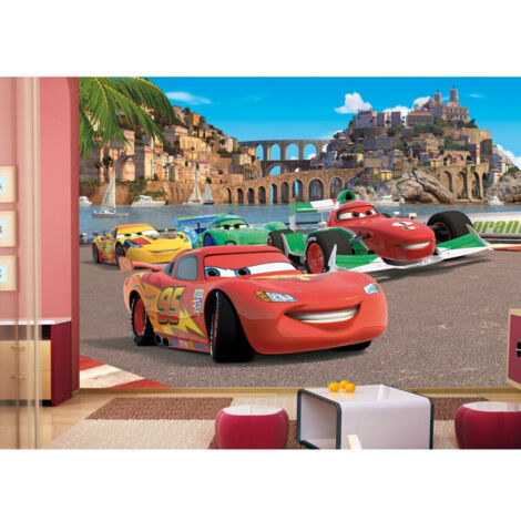 Papier peint Cars Panorama Disney 360 x 254 cm – Décor mural haute définition – Facile à poser en 4 étapes – Colle incluse – Ag Art