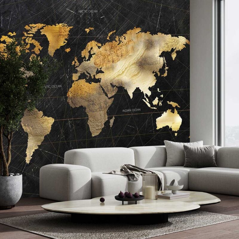 Papier peint carte du monde effet bois