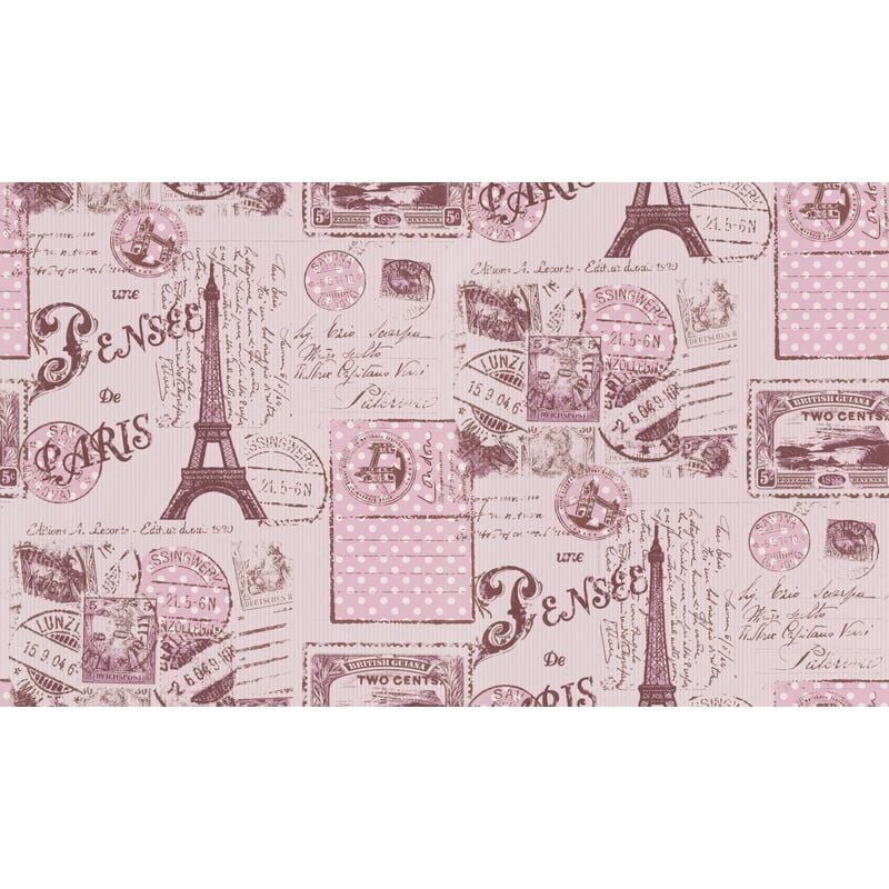 Papier Peint Carte Postale De Paris Rose 10 M X 053 M