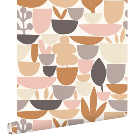 papier peint céramique et plantes marron et rose - ESTAhome