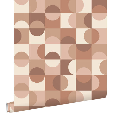 papier peint cercles de style Bauhaus beige, marron et rose clair  - ESTAhome