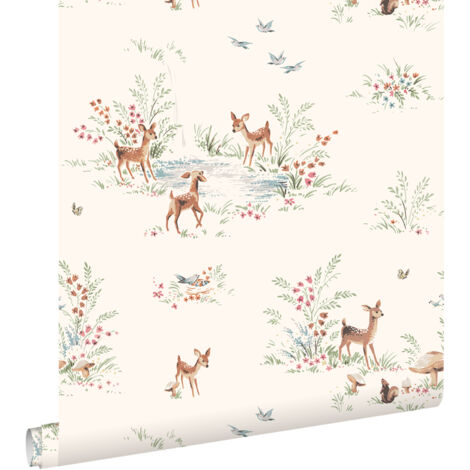papier peint cerf beige crème clair  - ESTAhome