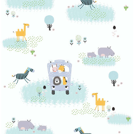 Papier peint chambre enfant animaux savane Tapisserie bebe Chambre enfant avec animaux Papier peint intissé et embossé