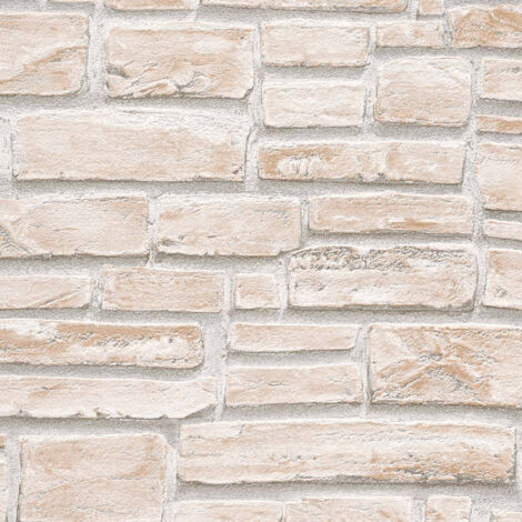 Papier peint chambre imitation brique beige clair Tapisserie effet pierre idéale cuisine Papier peint papier motif pierre