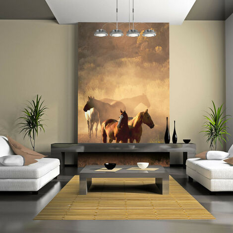 Papier peint Chevaux sauvages en pleine steppe - Taille L 250 x H 193 cm
