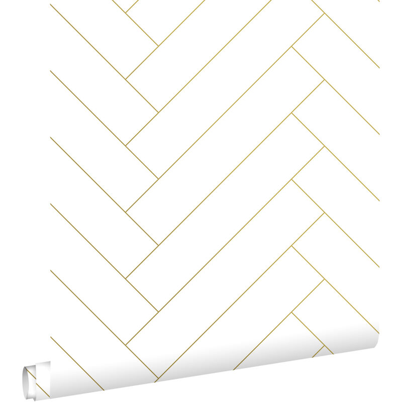Papier peint chevron blanc et or Estahome
