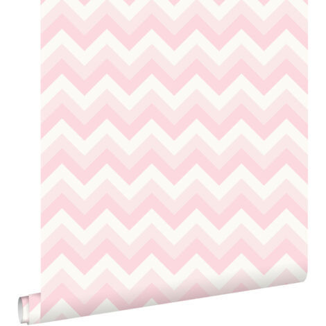 papier peint chevrons rose clair et blanc  - ESTAhome