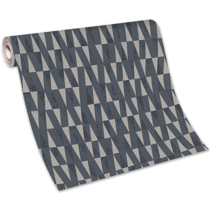 Papier peint chic triangle anthracite & or | Tapisserie moderne géométrique anthracite | Papier peint intissé motif géométrique salon
