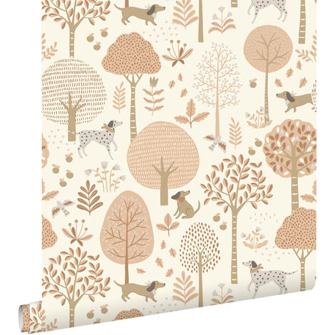 papier peint chiens beige et rose clair  - ESTAhome