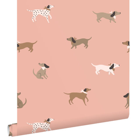papier peint chiens rose et marron  - ESTAhome