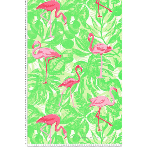 Papier peint feuilles tropicales avec des flamants roses - 53 cm x 10,05 m de A.S. Création