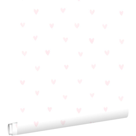 papier peint coeurs rose clair et blanc  - ESTAhome