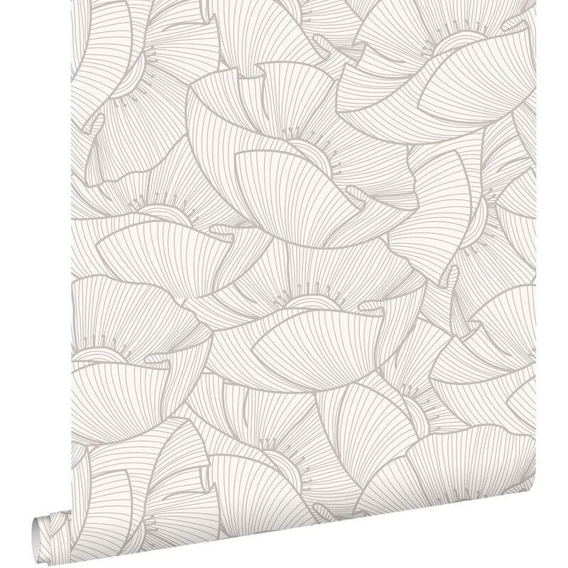 Papier peint coquelicots gris et blanc Estahome