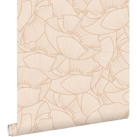 papier peint coquelicots beige  - ESTAhome
