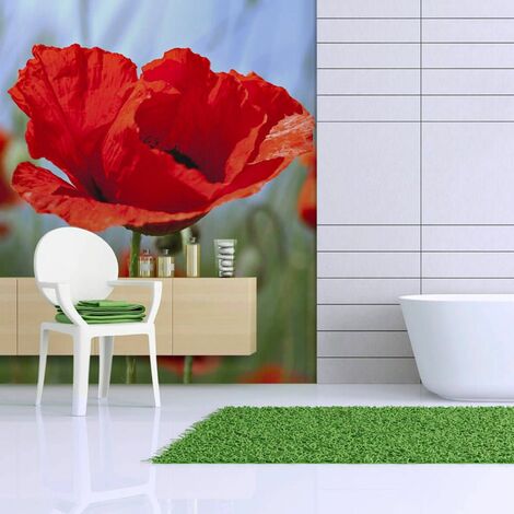 Papier peint coquelicots, couleur rouge intense