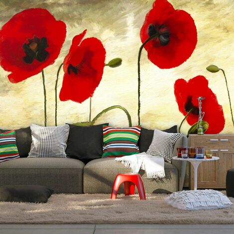 Papier peint coquelicots peints à l'acrylique