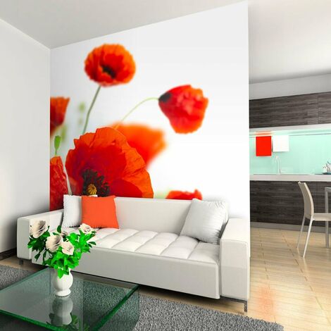 Papier peint coquelicots sur fond blanc