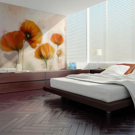 Papier peint coquelicots vintage - 200 x 154 cm - Cuivre, beige