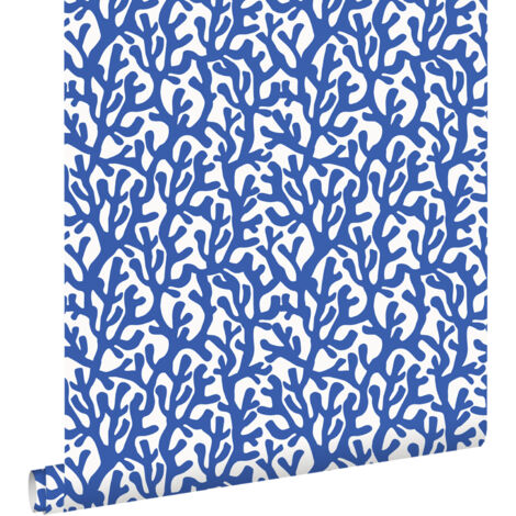papier peint corail bleu et blanc  - ESTAhome