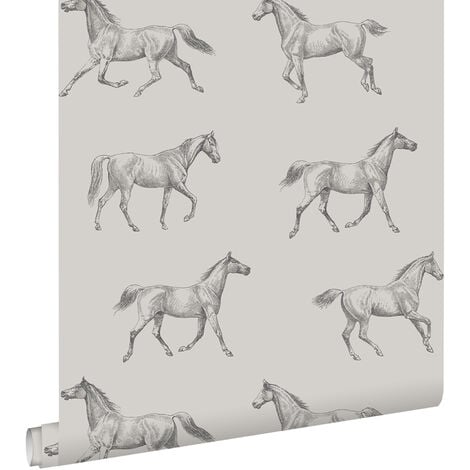 Papier peint croquis de chevaux - 53 cm x 10,05 m de ESTAhome