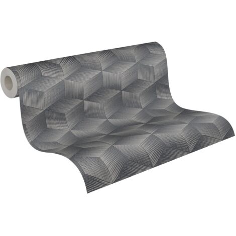 Papier peint cube 3D anthracite moderne Papier peint intissé gris foncé dessiné géométriquement
