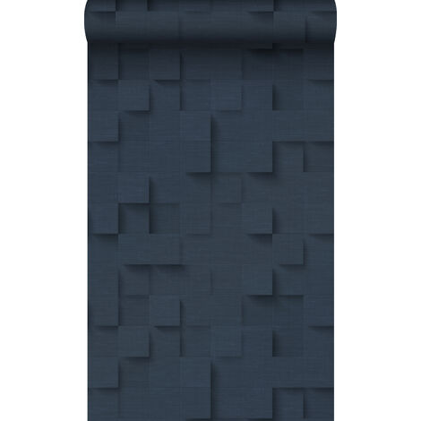 papier peint cubes 3D bleu foncé - Origin Wallcoverings