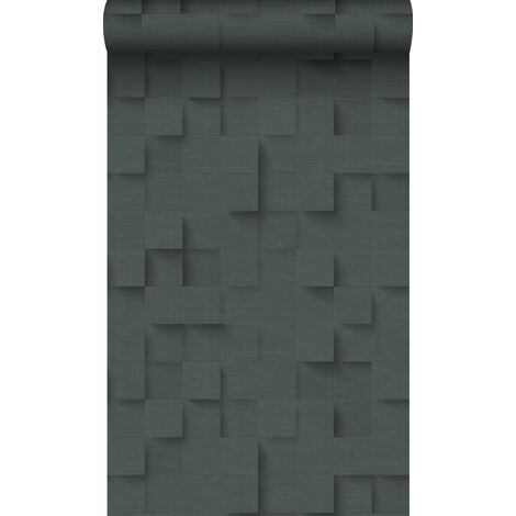 papier peint cubes 3D gris charbon de bois  - Origin Wallcoverings