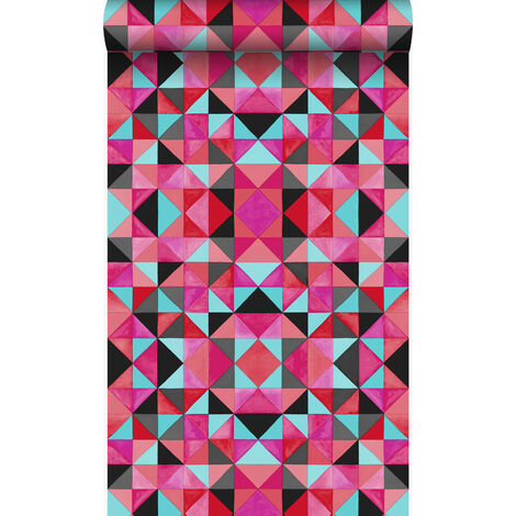 papier peint cubique rouge et bleu - Origin Wallcoverings