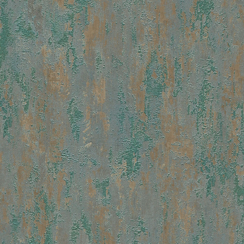 Papier peint imitation métal pour déco industriel Tapisserie aspect rouillé marron & verte pour bureau Papier peint métallique vintage
