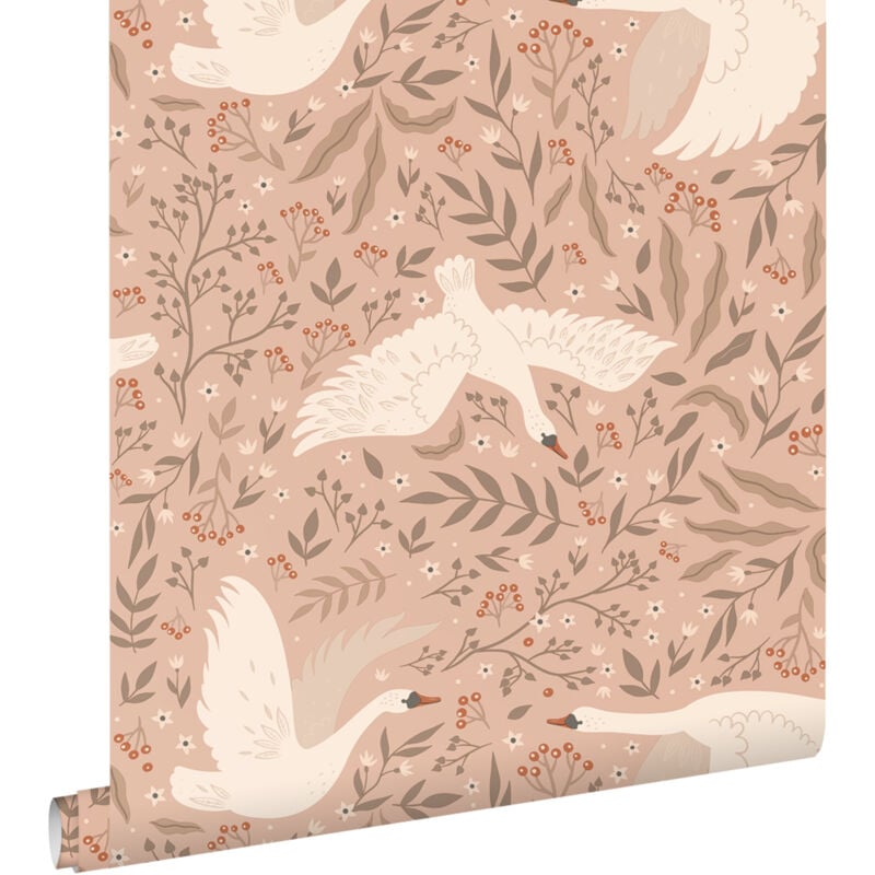 Papier peint cygnes rose terracotta Estahome