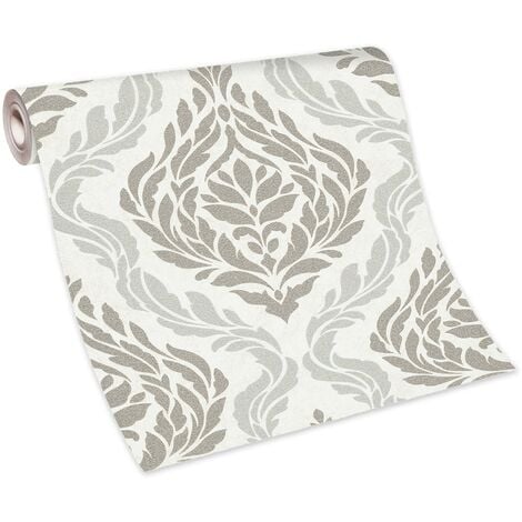 Papier peint damassé beige crème chic | Tapisserie baroque salon beige crème | Papier peint intissé surface vinyle baroque couloir