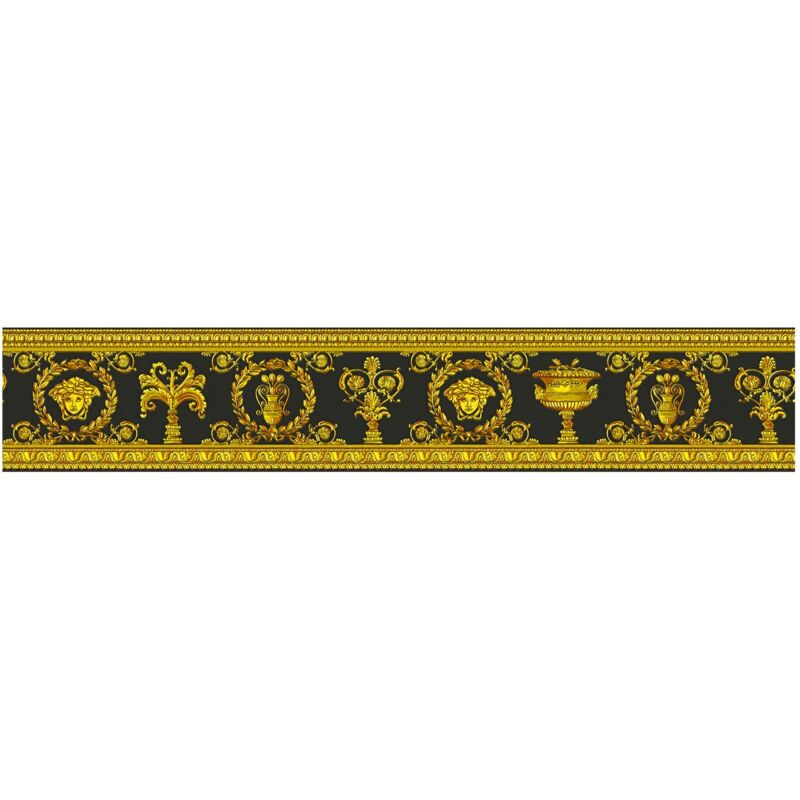 Papier peint de luxe exclusif Profhome 343051 bordure légèrement texturé avec des ornements mat or jaune noir 0,45 m2