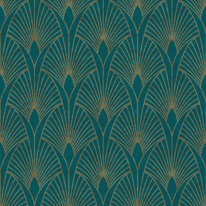 Papier peint de luxe exclusif Profhome 374275 papier peint intissé légèrement texturé design brillant bleu or vert 5,33 m2