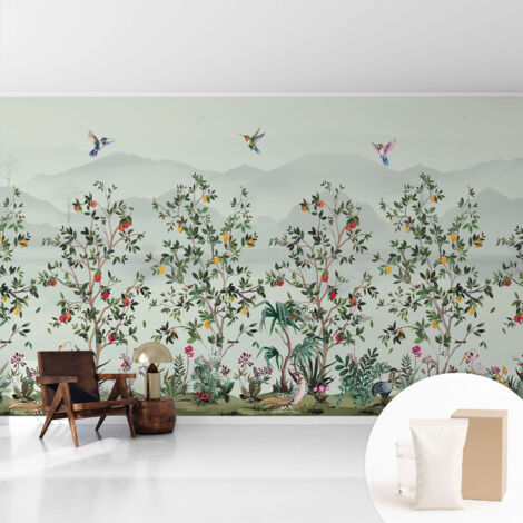 Papier peint décoratif avec colle pour salon, chambre à coucher et bureau – Design moderne et facile à poser Arbres exotiques 416x254 cm