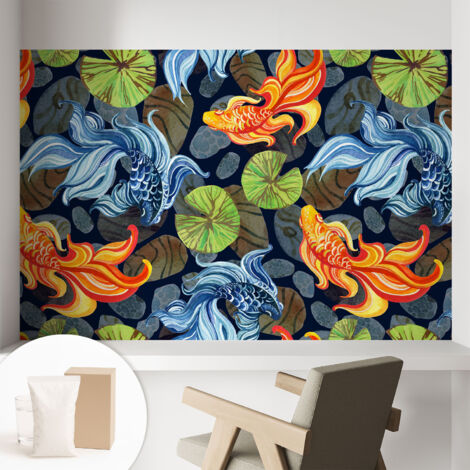 Papier peint décoratif avec colle pour salon, chambre à coucher et bureau – Design moderne et facile à poser Motifs de poissons 104x70 cm
