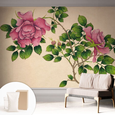Papier peint décoratif avec colle pour salon, chambre à coucher et bureau – Design moderne et facile à poser Roses romantiques 312x219 cm