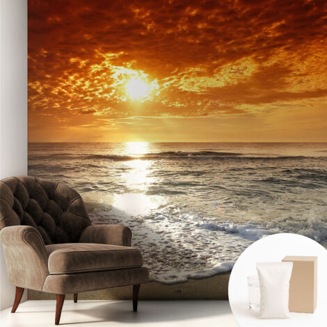 Papier peint décoratif avec colle pour salon, chambre à coucher et bureau – Design moderne et facile à poser Vagues océaniques 250x250 cm