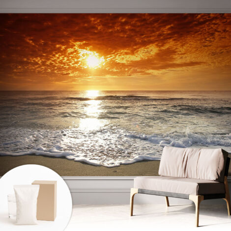 Papier peint décoratif avec colle pour salon, chambre à coucher et bureau – Design moderne et facile à poser Vagues océaniques 312x219 cm