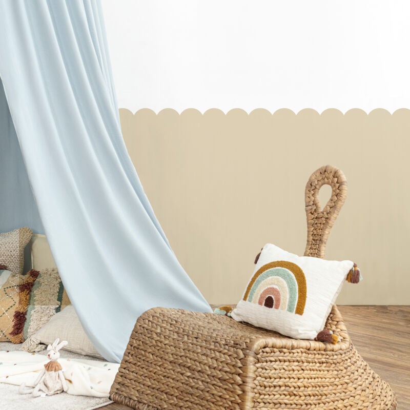 Papier peint découpé préencollé, soubassement, festonné beige, festons, uni, raccordable, 83 cm x 195 cm