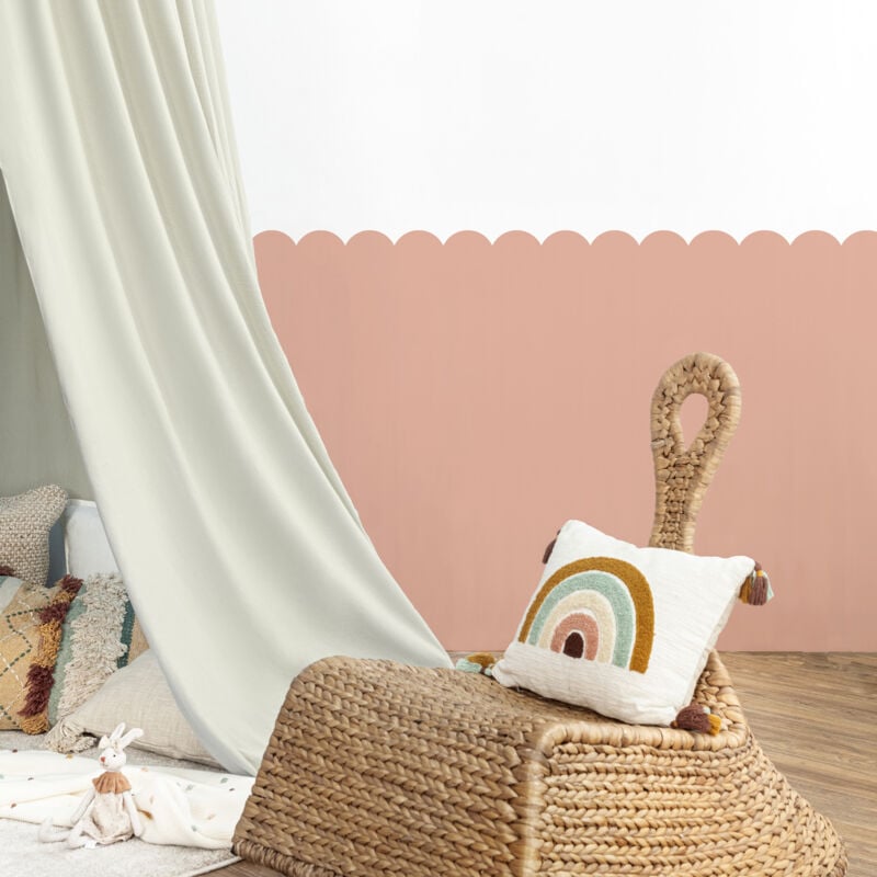 Papier peint découpé préencollé, soubassement, festonné rose, rose pâle, festons, uni, raccordable, 83 cm X 195 cm