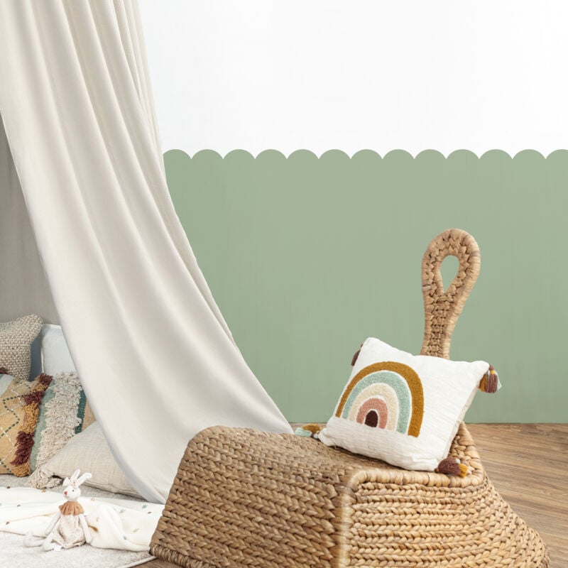 Papier peint découpé préencollé, soubassement, festonné vert, festons, uni, raccordable, 83 cm x 195 cm