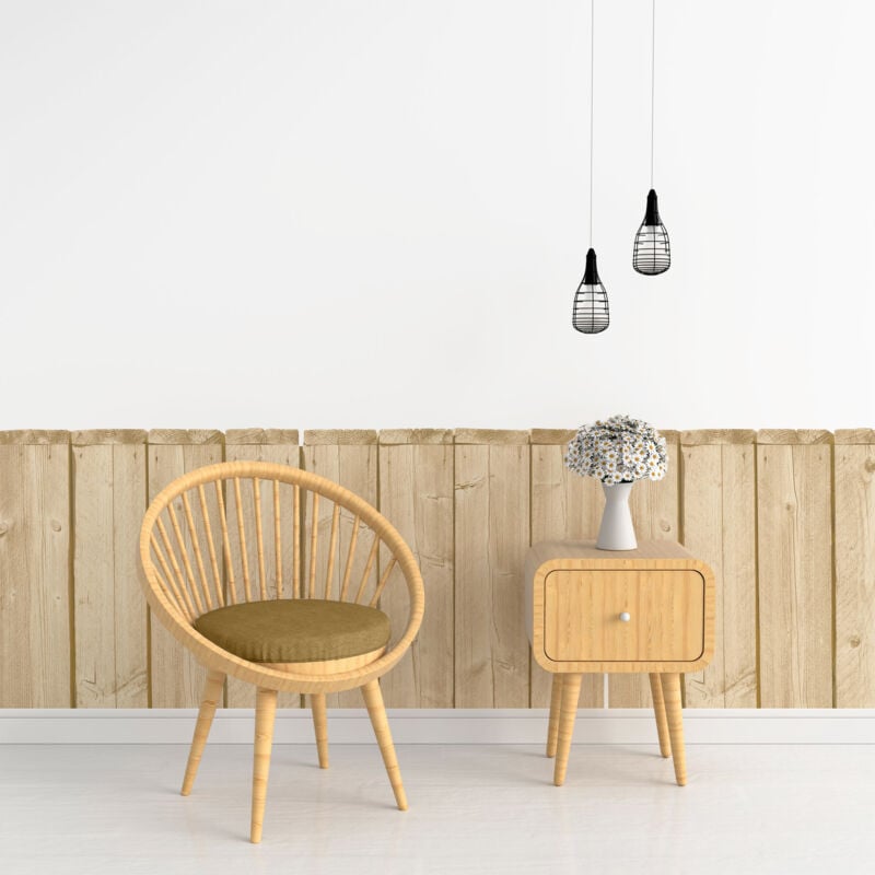 Papier peint découpé préencollé, soubassement, planches de bois de sapin, imitation bois, beige, raccordable, 83 cm x 195 cm