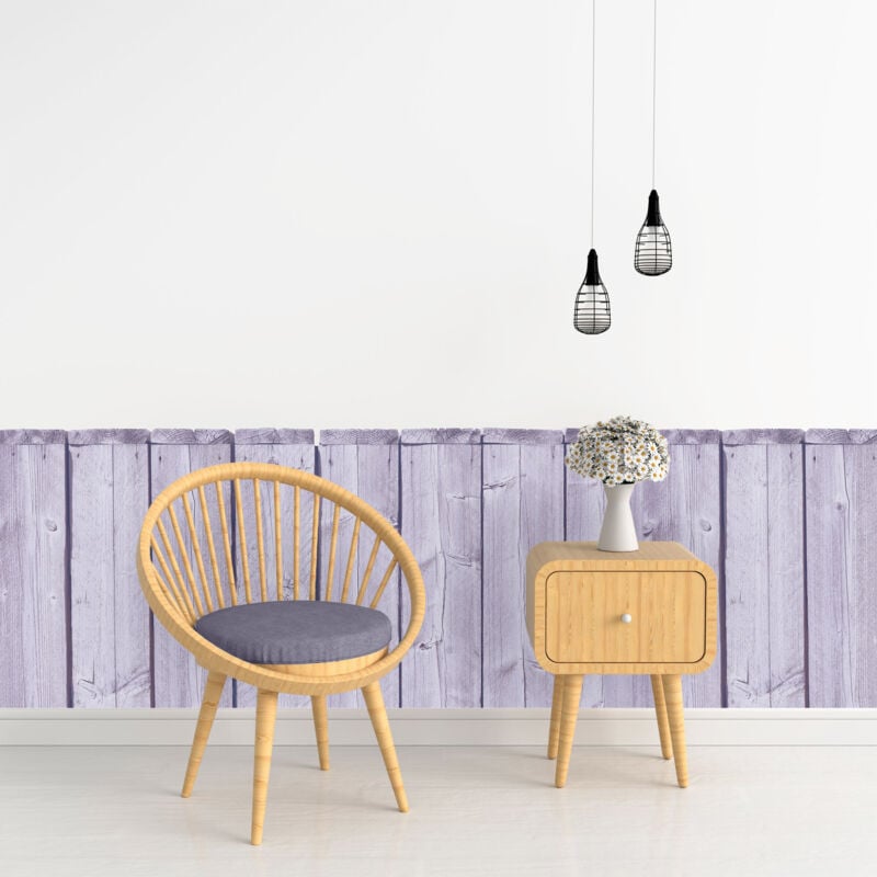 Papier peint découpé préencollé, soubassement, planches de bois parme, imitation bois, violet, raccordable, 83 cm x 195 cm