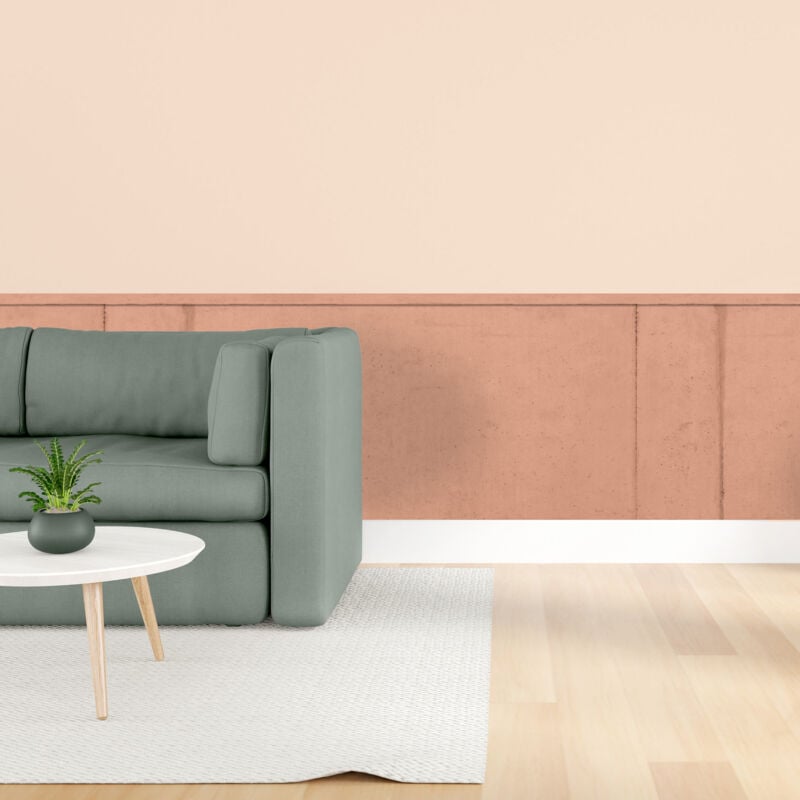 Papier peint découpé préencollé, soubassement, boiserie murale, béton pêche, raccordable, 83 cm X 195 cm