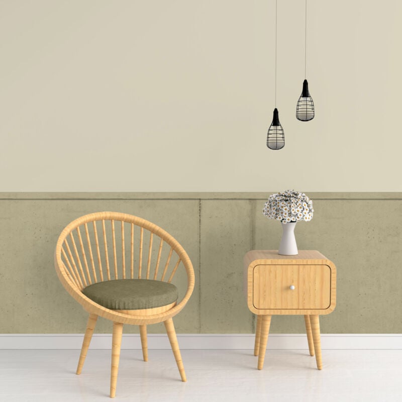 Papier peint découpé préencollé, soubassement, boiserie murale, béton vert, raccordable, 83 cm x 195 cm