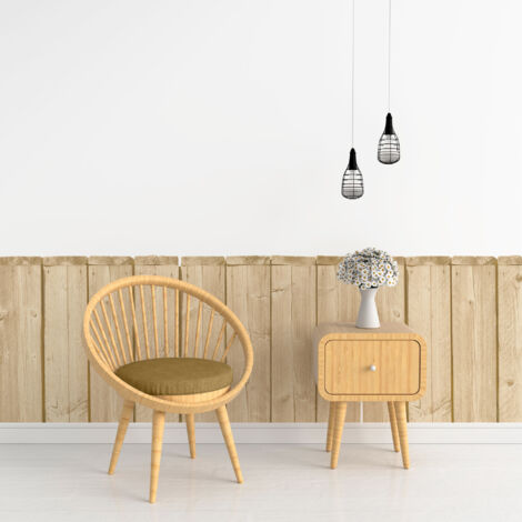 Papier peint découpé préencollé, soubassement, planches de bois de sapin, imitation bois, beige, raccordable, 83 cm X 195 cm