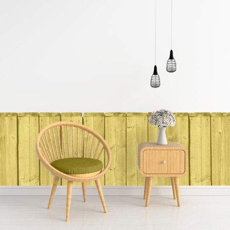 Papier peint découpé préencollé, soubassement, planches de bois jaune, imitation bois, raccordable, 83 cm X 195 cm