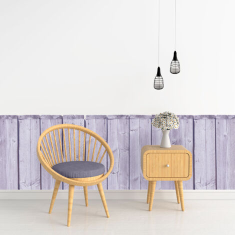 Papier peint découpé préencollé, soubassement, planches de bois parme, imitation bois, violet, raccordable, 83 cm X 195 cm