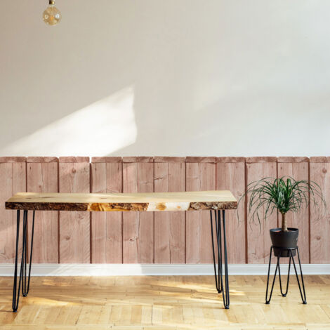 Papier peint découpé préencollé, soubassement, planches de bois rose, imitation bois, rose pâle, raccordable, 83 cm X 195 cm